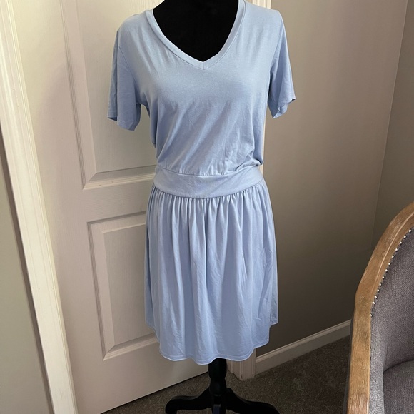 Sky Blue V-Neck Midi Dress - Picture 1 of 6